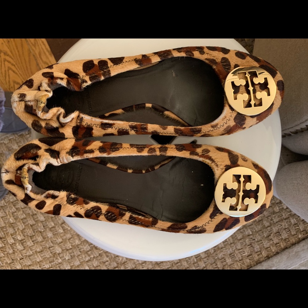 Leopard print, calf-hair Tory Burch flats.